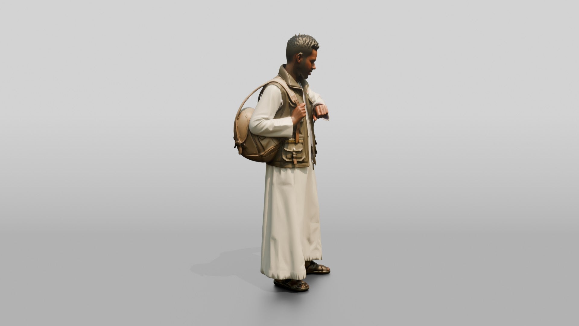 African Man in White Jalabiya Checking His Watch