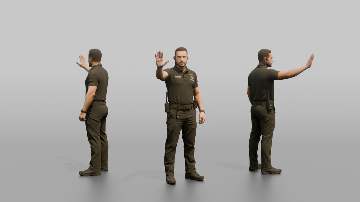 Door Staff Man Gesturing Stop With One Hand Raised - 3D character model, view 1