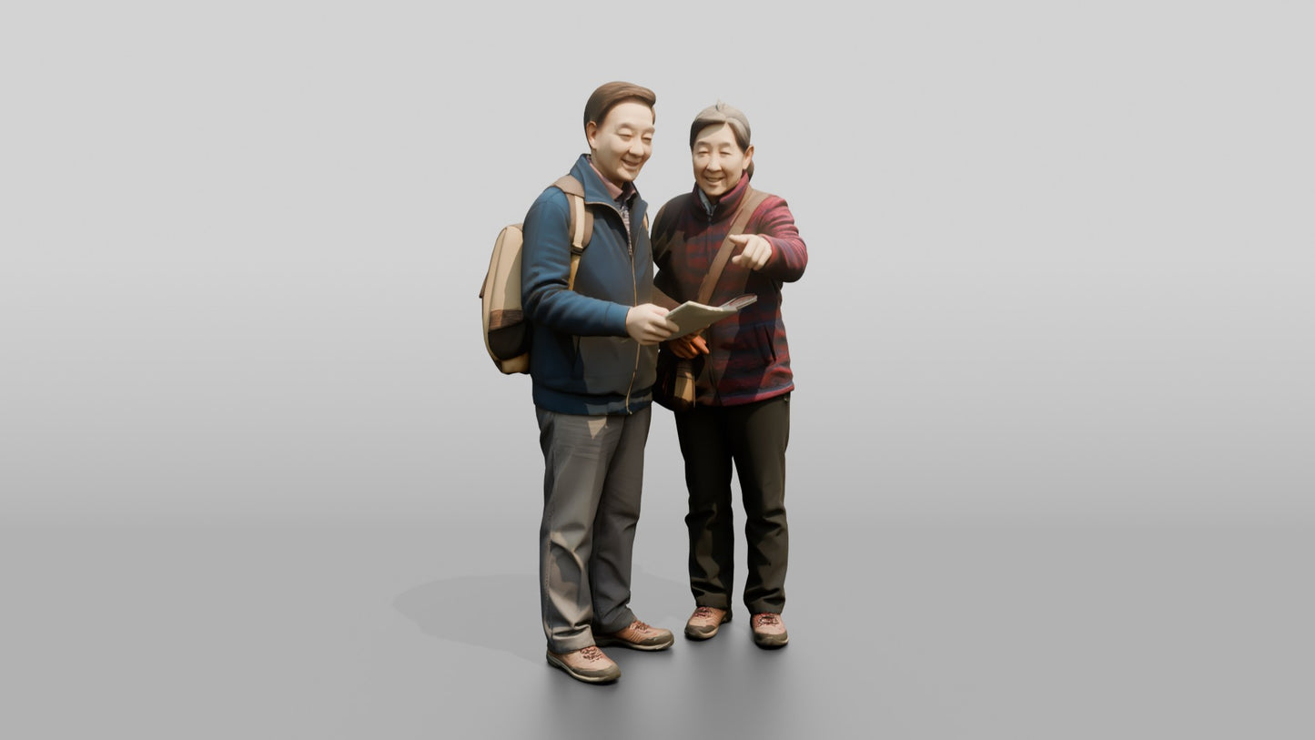 Elderly Couple Pointing at Landmark