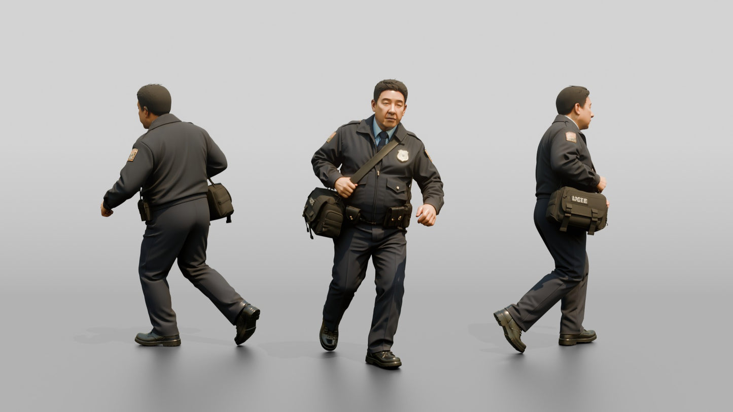 Police Officer Hurrying with a Shoulder Bag