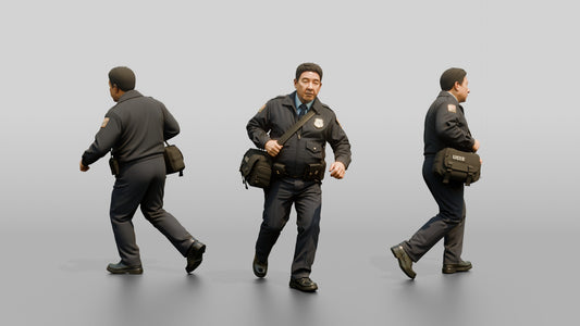 Police Officer Hurrying with a Shoulder Bag