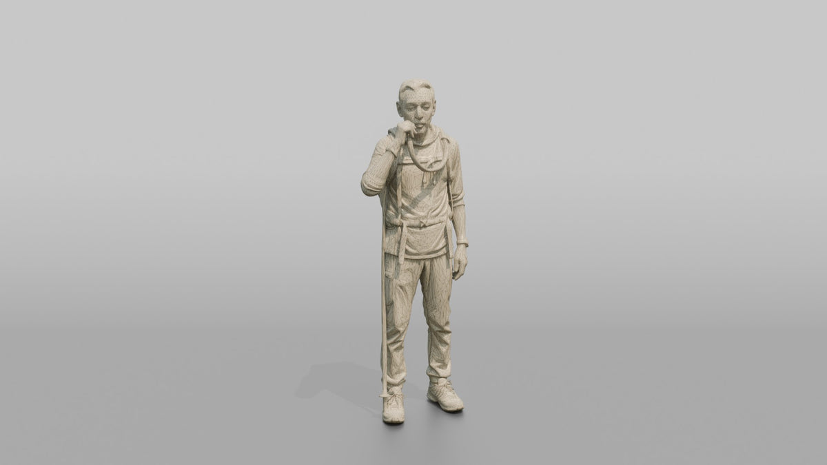Hiker Drinking from a Hydration Bladder - wireframe topology preview
