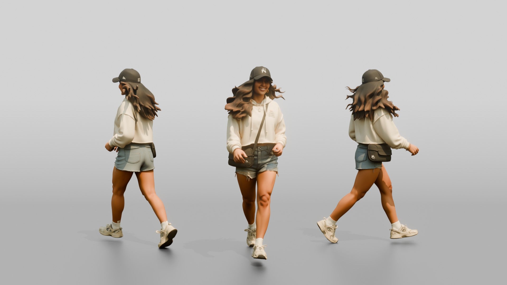 Latina Girl Walking Dynamically on the Boardwalk