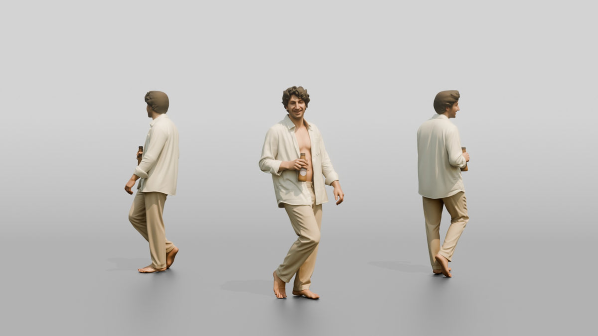 Man Holding a Beer in a White Shirt - 3D character model
