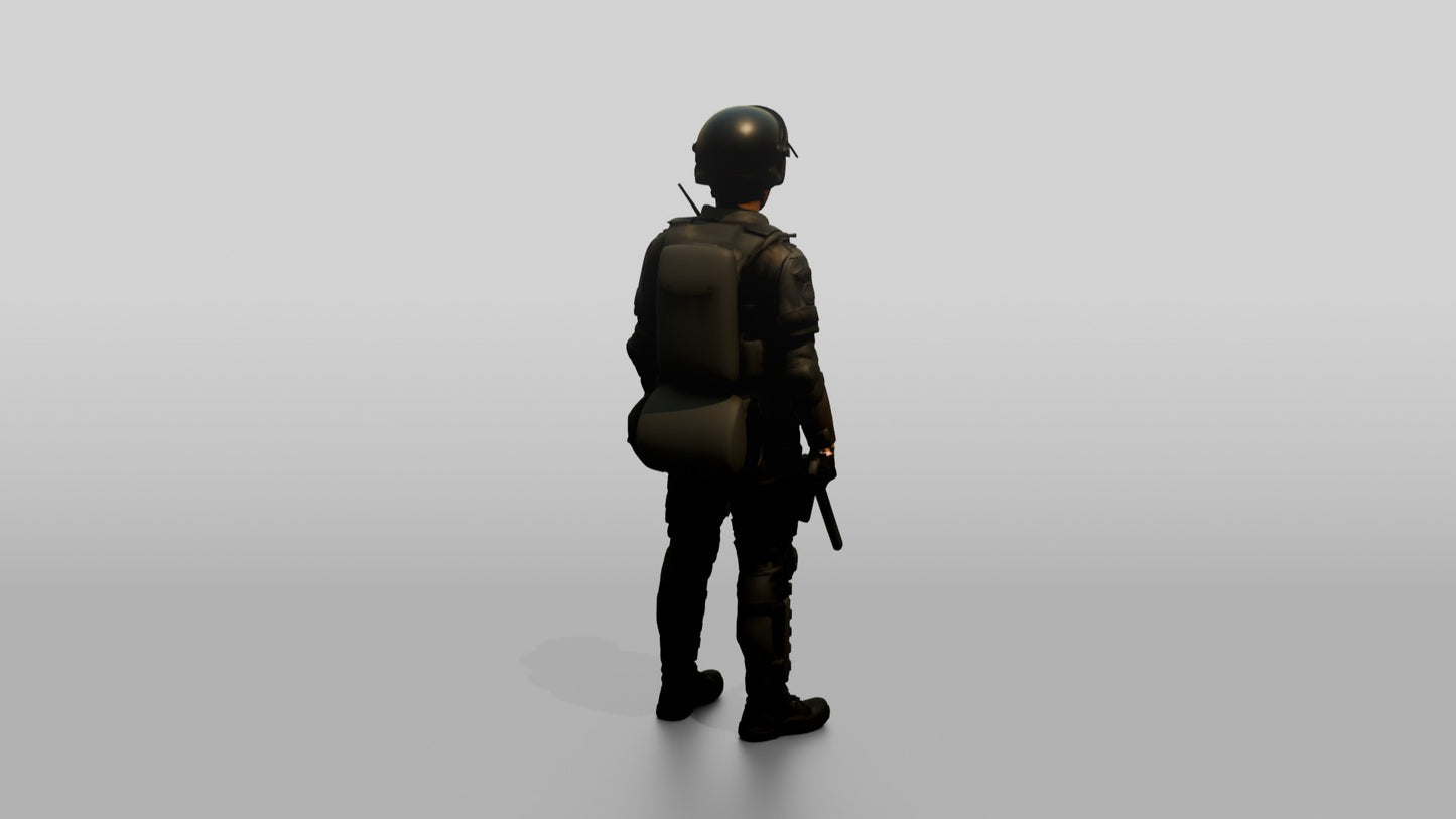 Riot Police Officer Standing in Gear