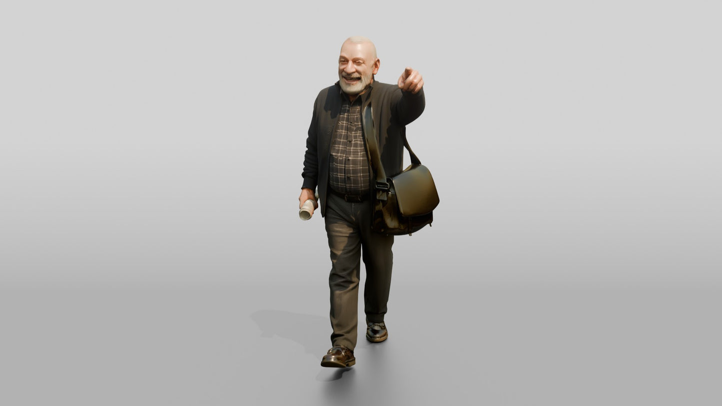 Elderly Man Pointing While Walking