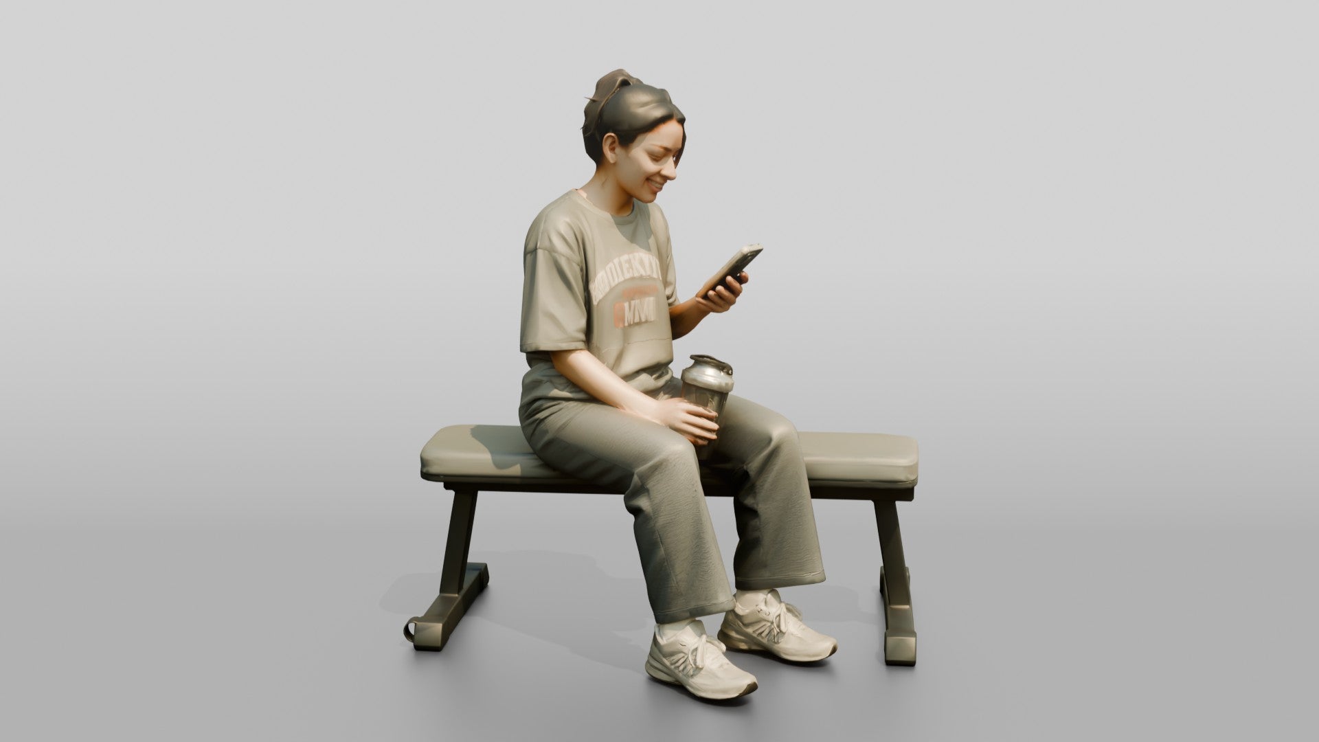 Woman Sitting with Shaker on Bench