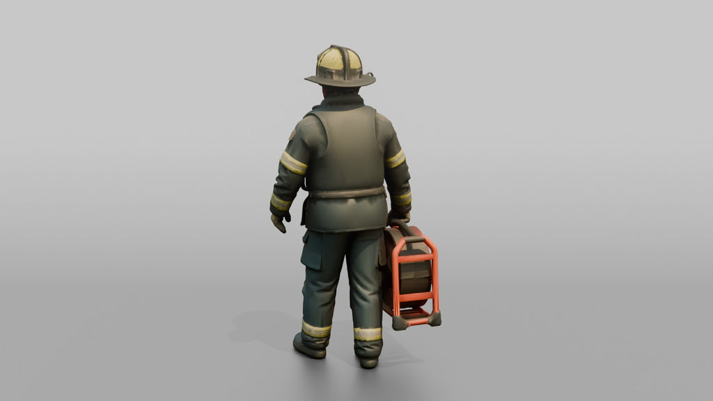 Firefighter Woman Carrying a Battery-powered Ventilation Fan