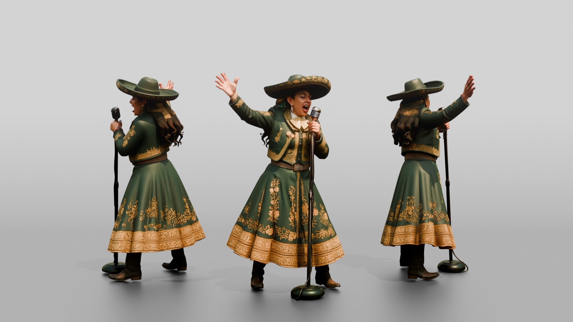Ranchera Singer with Dramatic Hand Pose