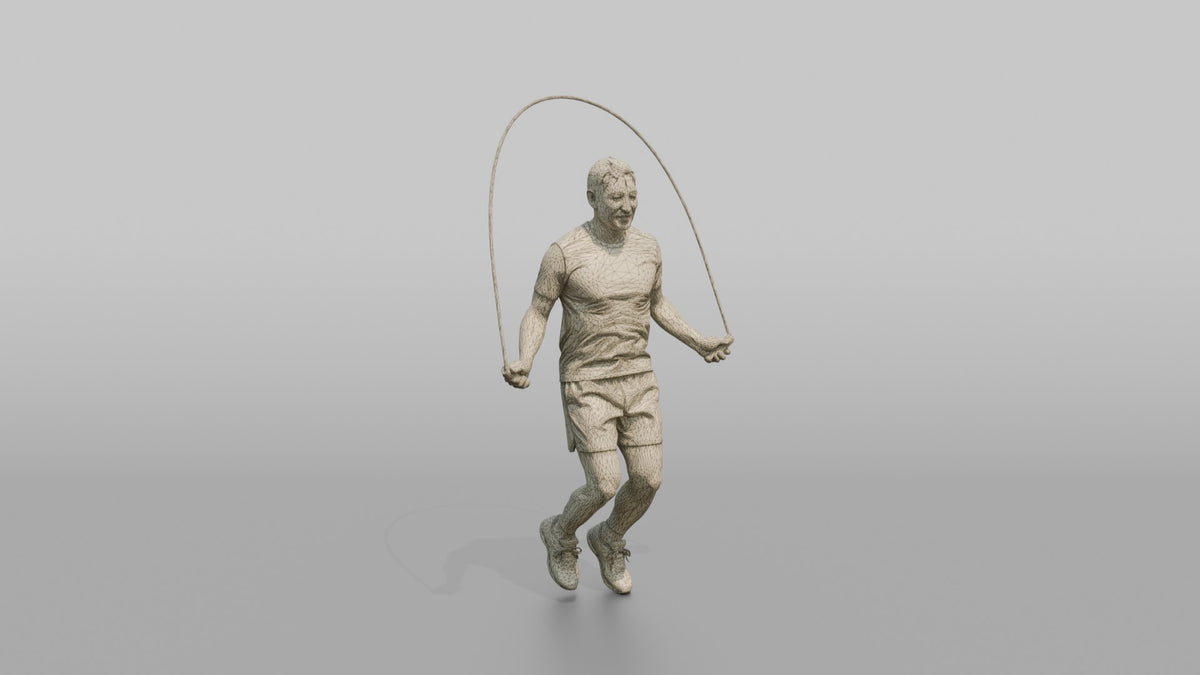 Cardio Athlete Man Mid-jump With A Jump Rope - wireframe topology preview