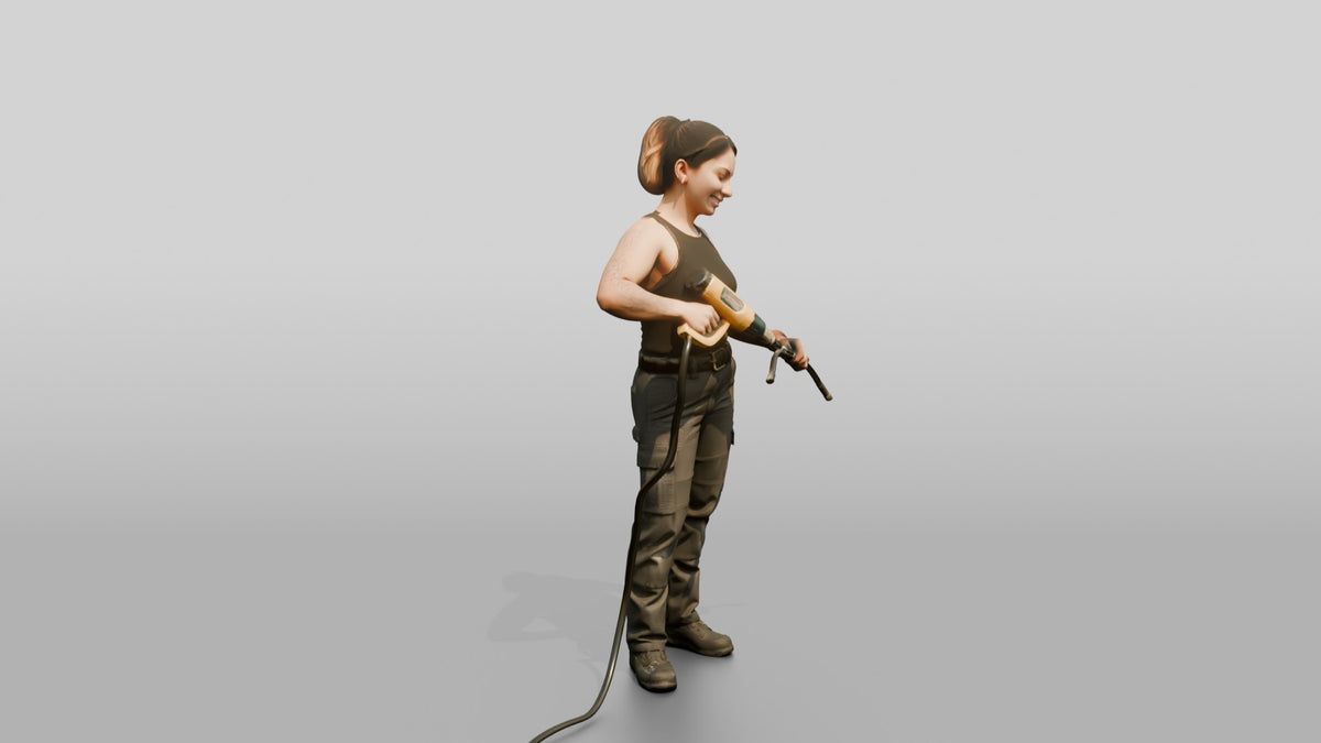 Mechanic Holding a Heat Gun - 3D character model, view 2
