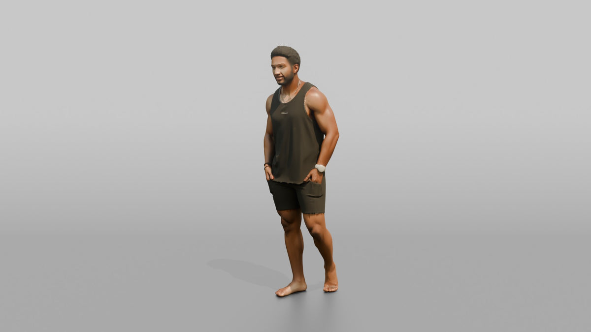 Fitness Influencer Man Standing With A Slight Lean, Hands In Pockets - 3D character model, view 4