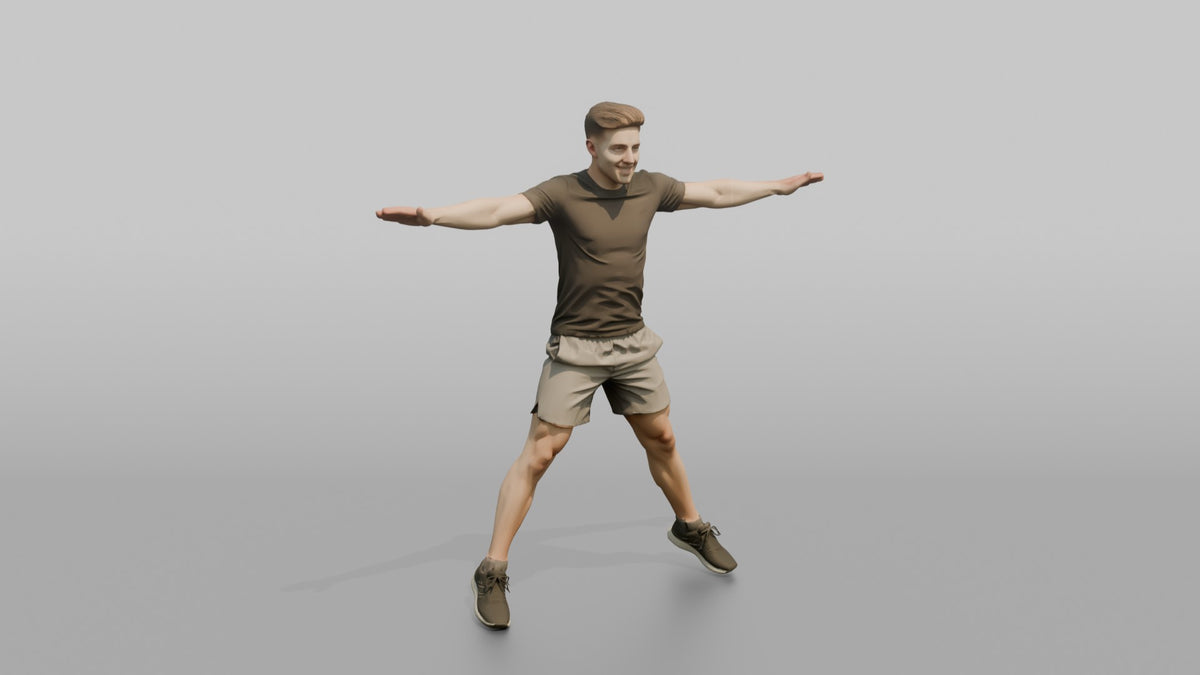 Cardio Athlete Man Mid-jumping-jack, Arms Out To The Sides - 3D character model