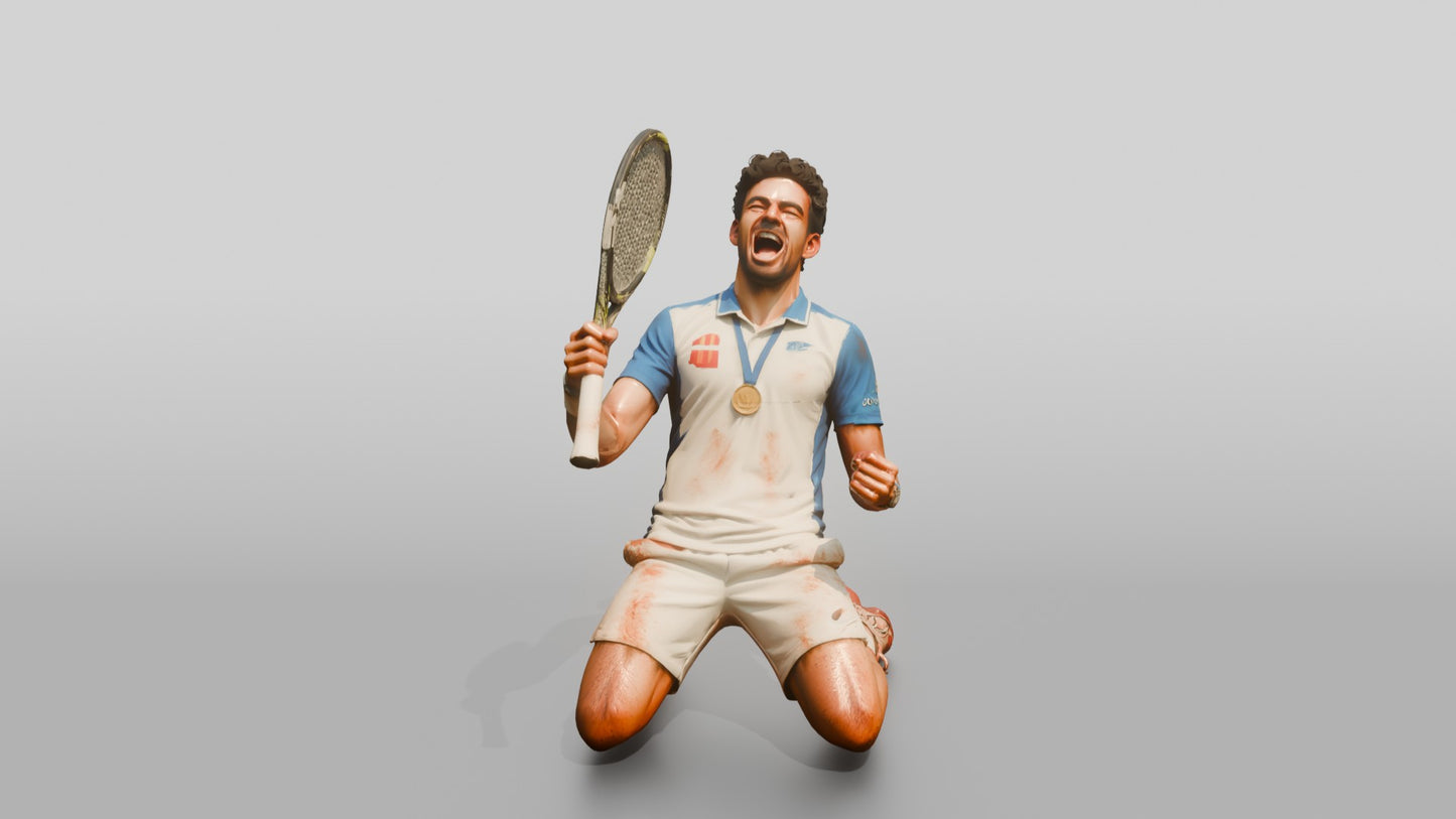Male Tennis Player Sliding on His Knees in Celebration