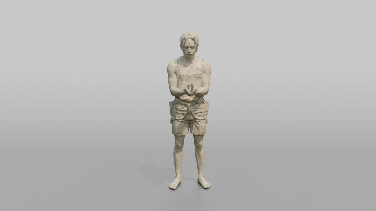 Rock Climber Clapping Chalk off His Hands - wireframe topology preview