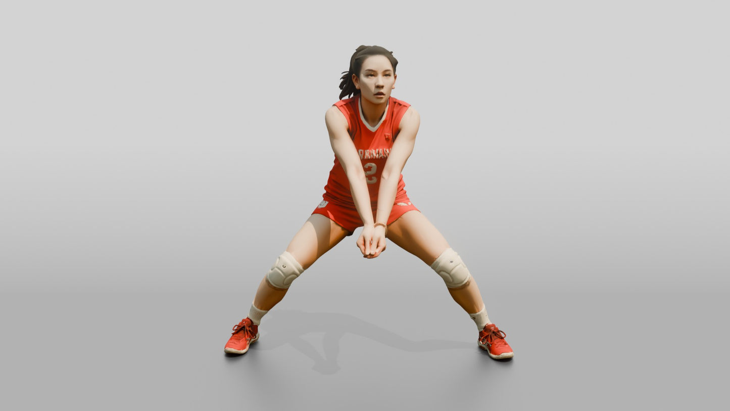 East Asian Female Volleyball Player in Red Jersey