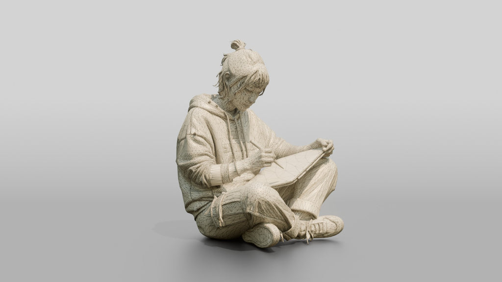Asian Woman Sketching on Digital Tablet