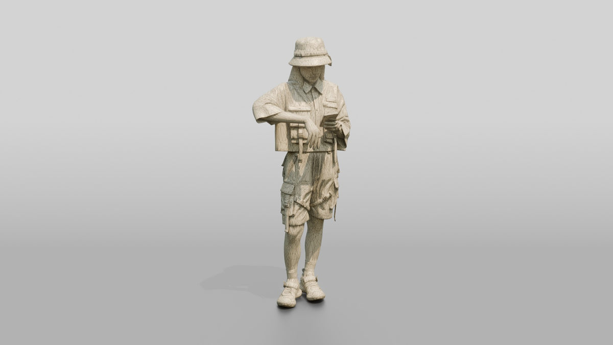 Techwear Woman Checking Her Phone - wireframe topology preview