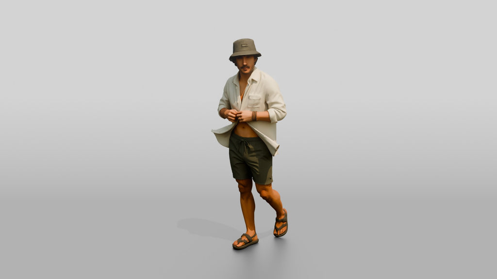 Man Unbuttoning Oversized Linen Shirt