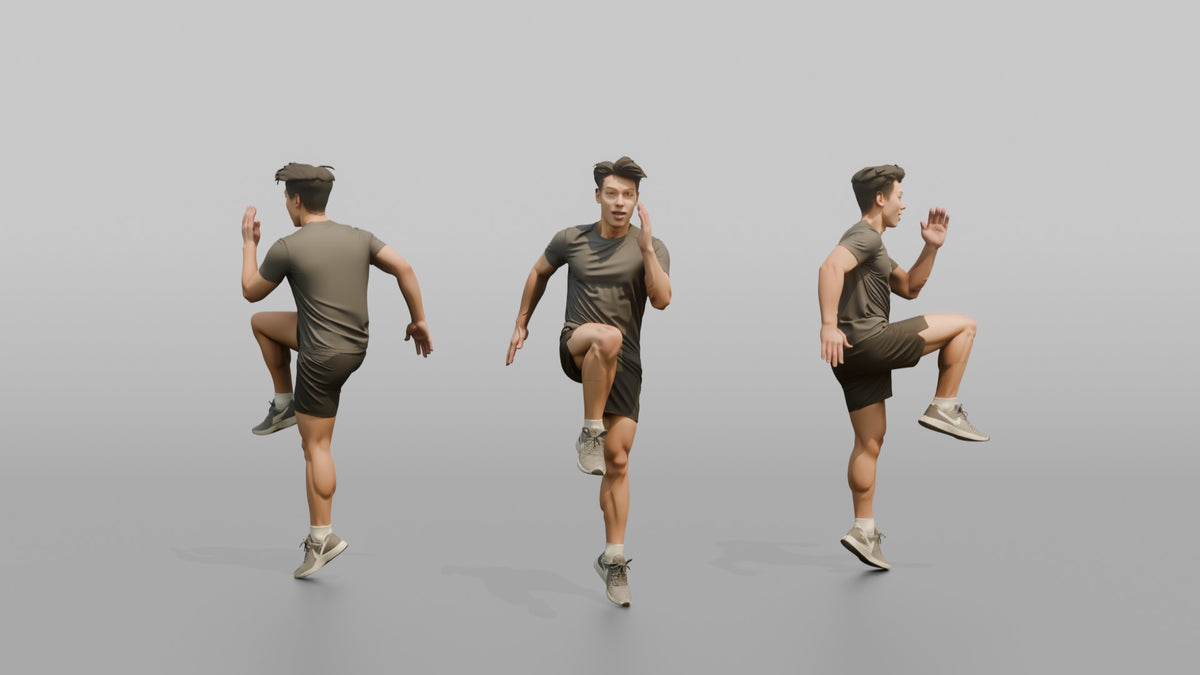 Cardio Athlete Man Doing High Knees In Place - 3D character model, view 1