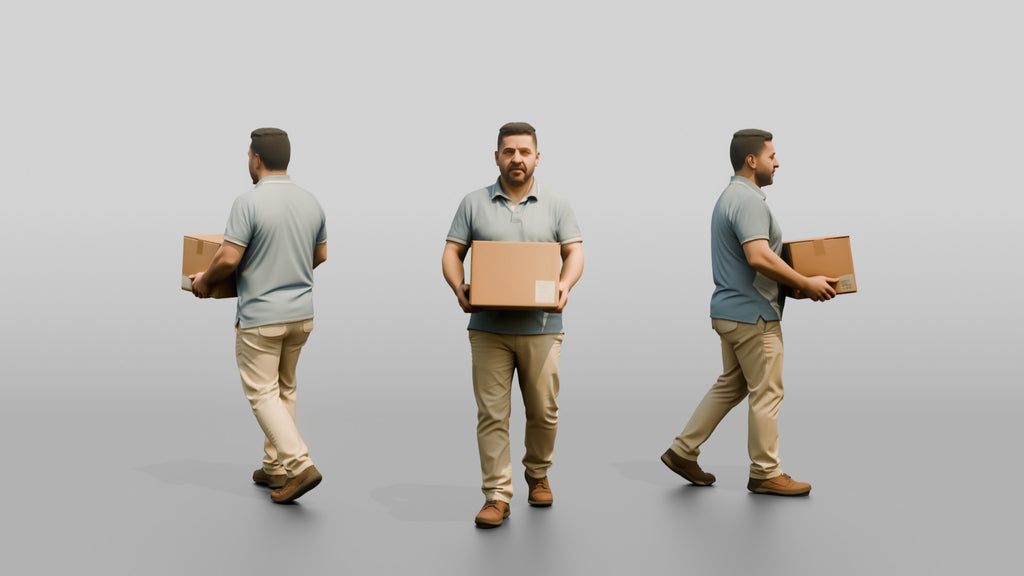 Stocky Middle-Aged Syrian Man Carrying a Cardboard Box