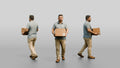 Stocky Middle-Aged Syrian Man Carrying a Cardboard Box