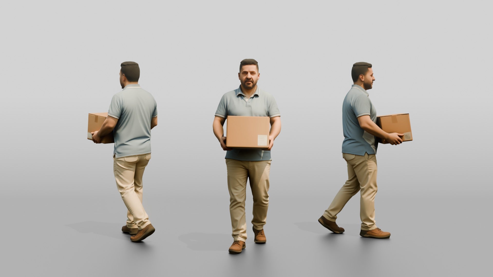 Stocky Middle-Aged Syrian Man Carrying a Cardboard Box