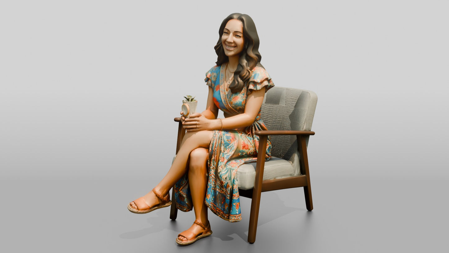 Latina Woman in Wrap Dress with Cold Drink