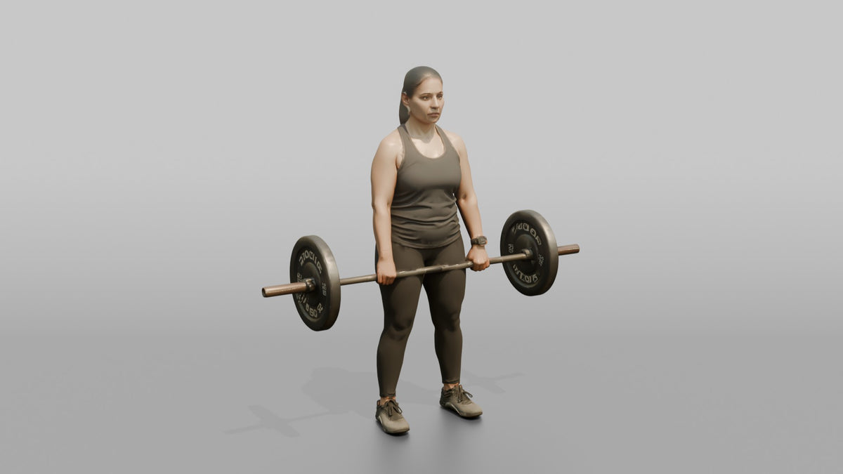 Weightlifter Woman Holding A Loaded Barbell At The Hips Ready To Lift - 3D character model