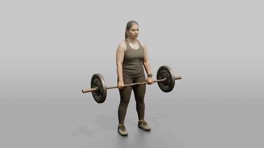 Weightlifter Woman Holding A Loaded Barbell At The Hips Ready To Lift - 3D character model