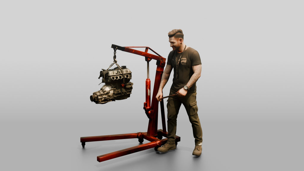 Mechanic Operating an Engine Crane