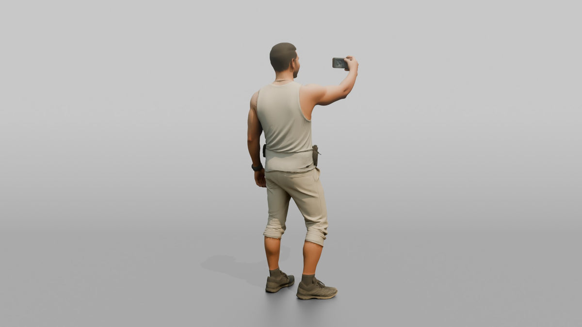 Hiker Taking a Selfie on the Trail - 3D character model, view 3