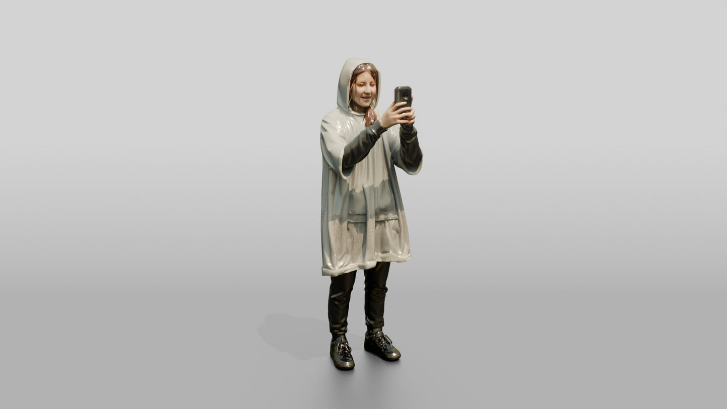White Teen Girl Photographing the Rain