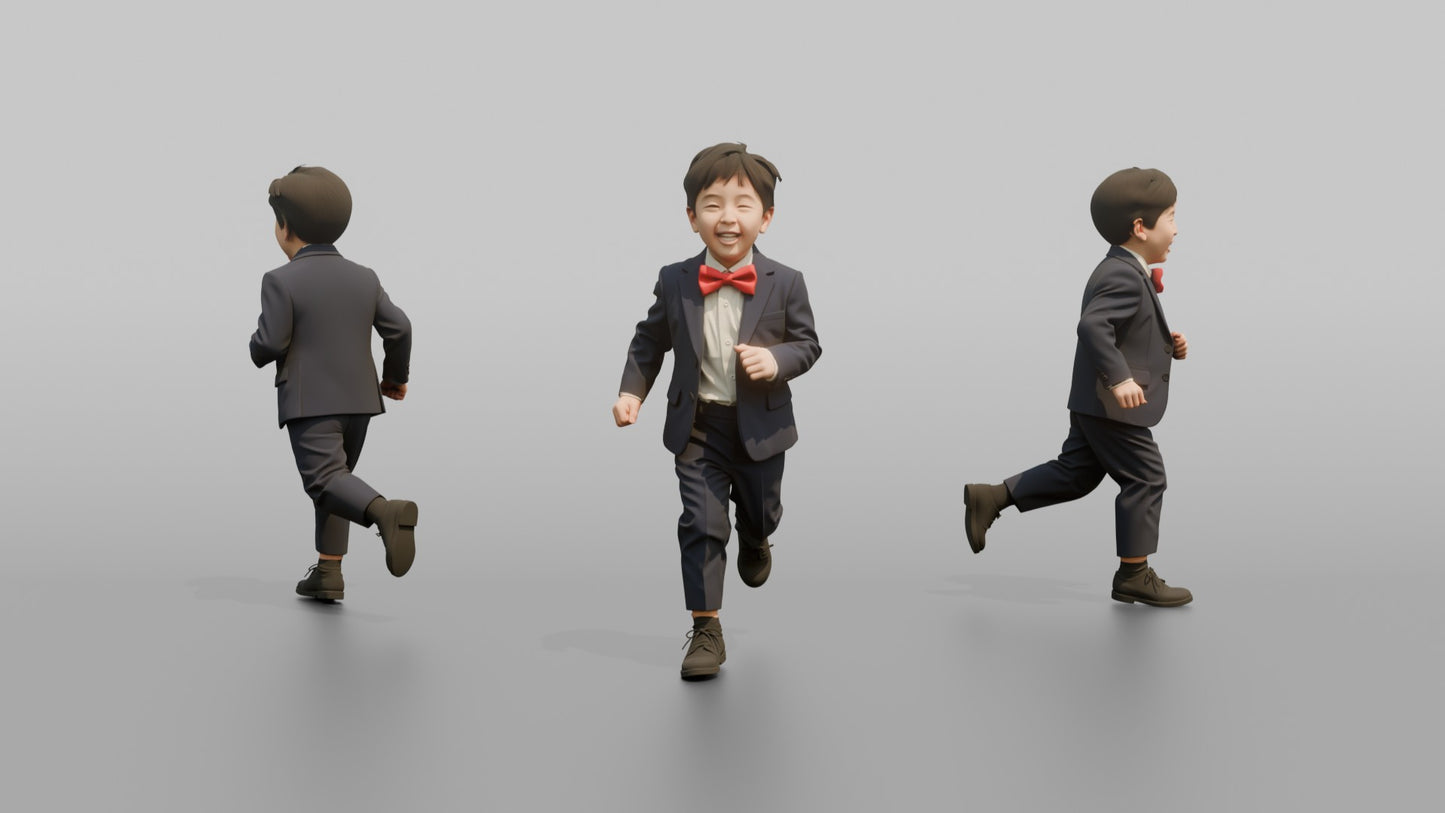 Page Boy Running in a Miniature Navy Tuxedo