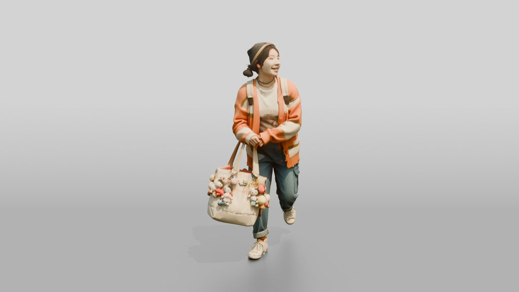Asian Woman Carrying Overflowing Tote Bag