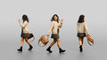 Asian Woman Walking with Vintage Bag