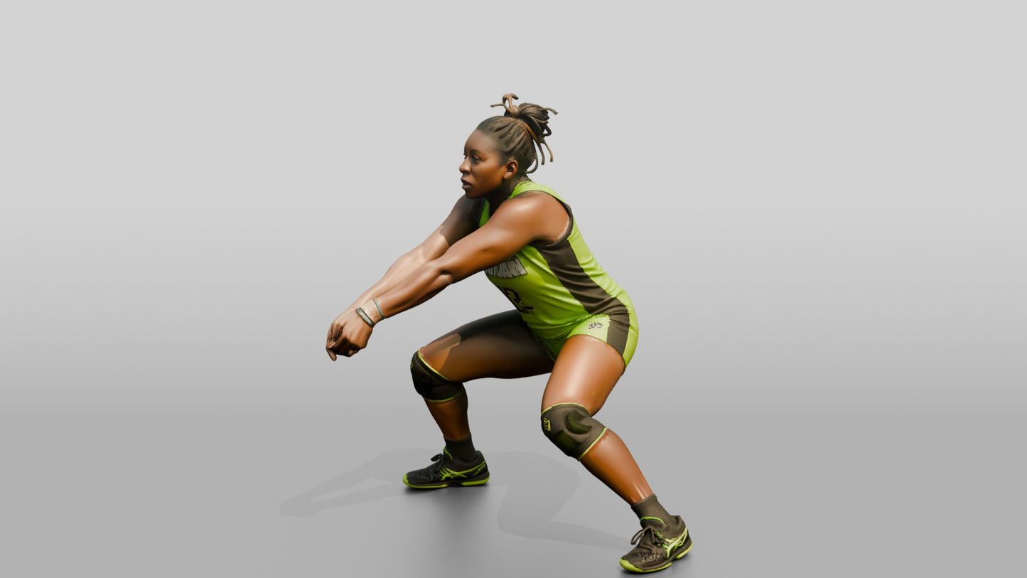 Black Female Volleyball Player in Neon Green Uniform