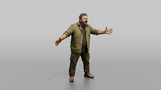 Protester Man Shouting with Arms Outstretched - 3D character model, view 1