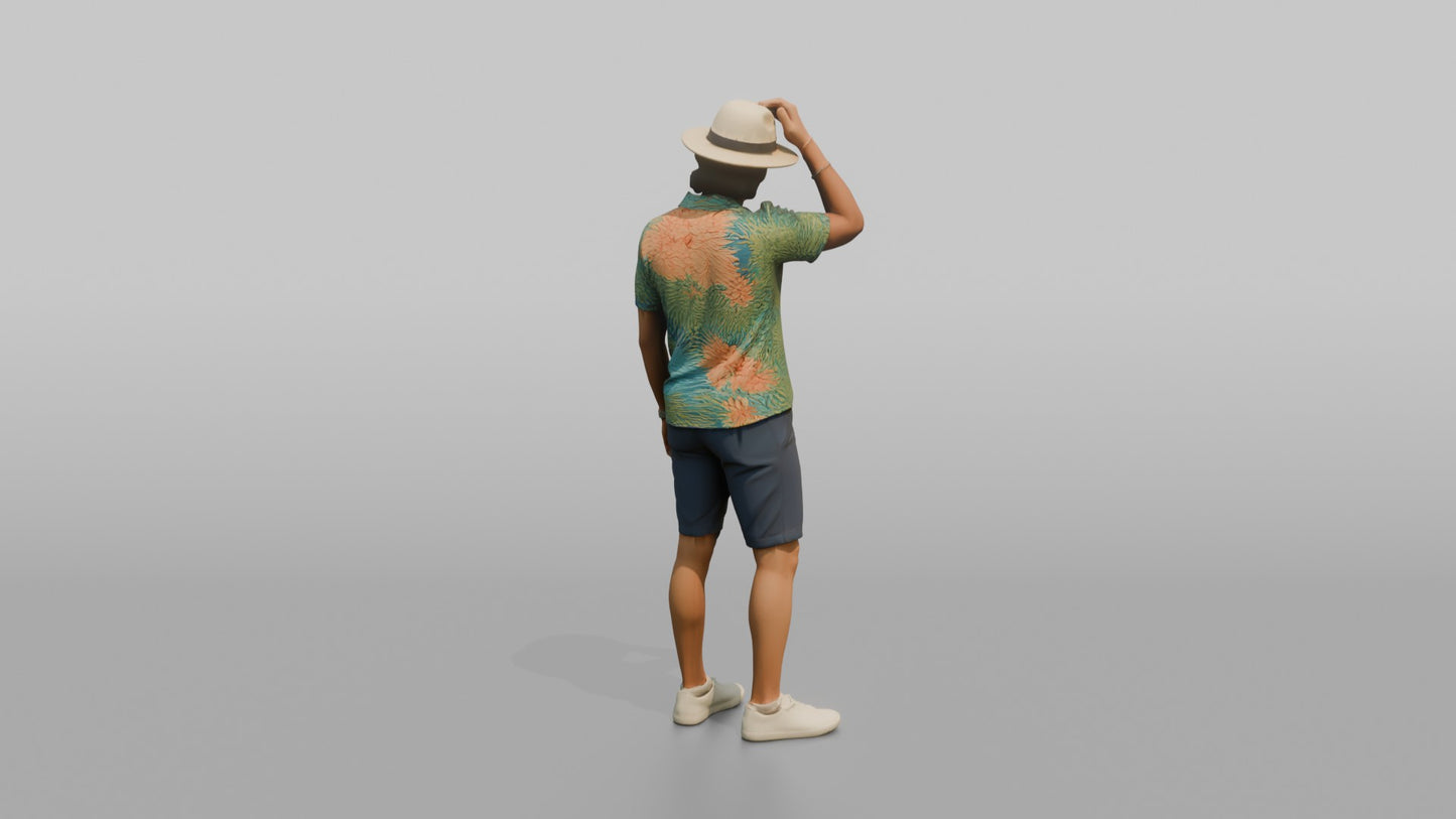 Vacationer Wearing Tropical Shirt And Shorts