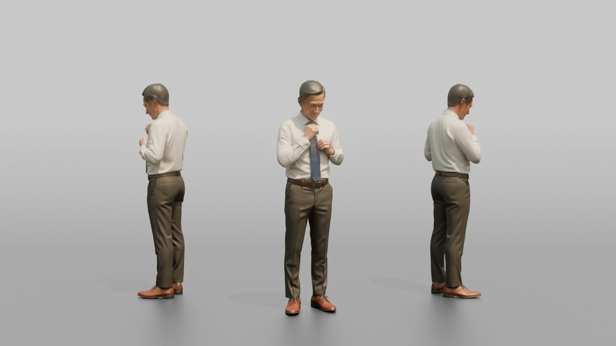 Father Adjusting His Necktie With Both Hands - 3D character model, view 1