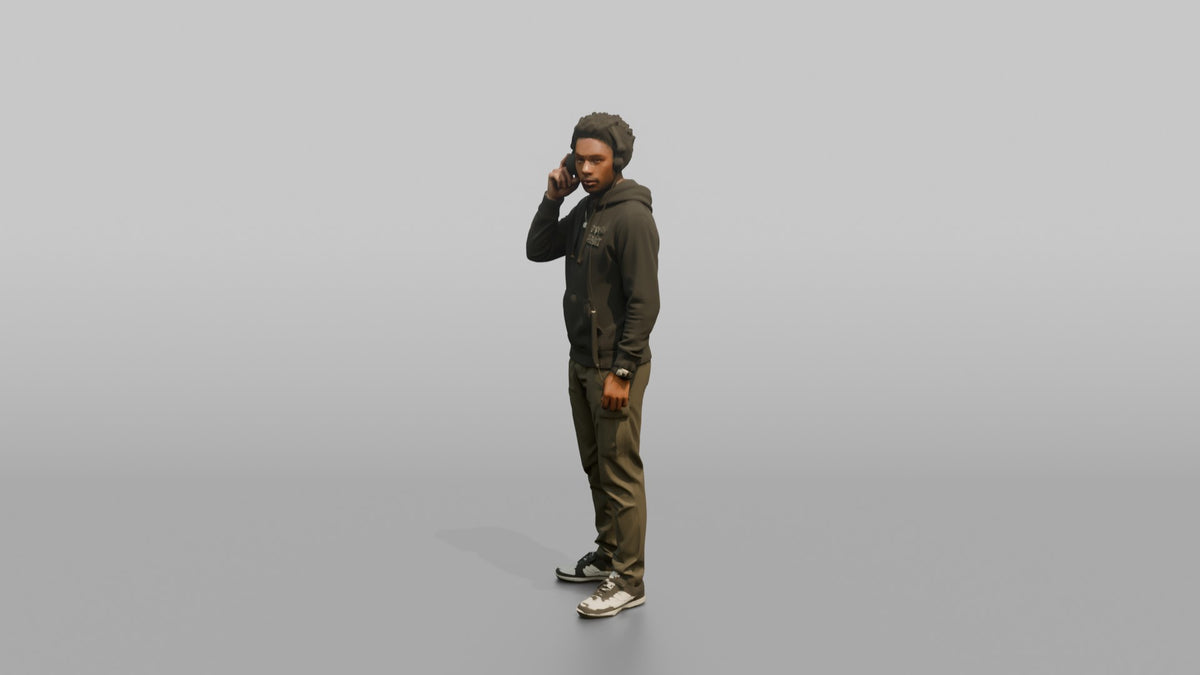 Club DJ Man Wearing Headphones, One Hand Adjusting Them - 3D character model, view 4