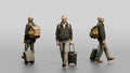 Elderly Man with Glasses Walking with Backpack and Carry-On