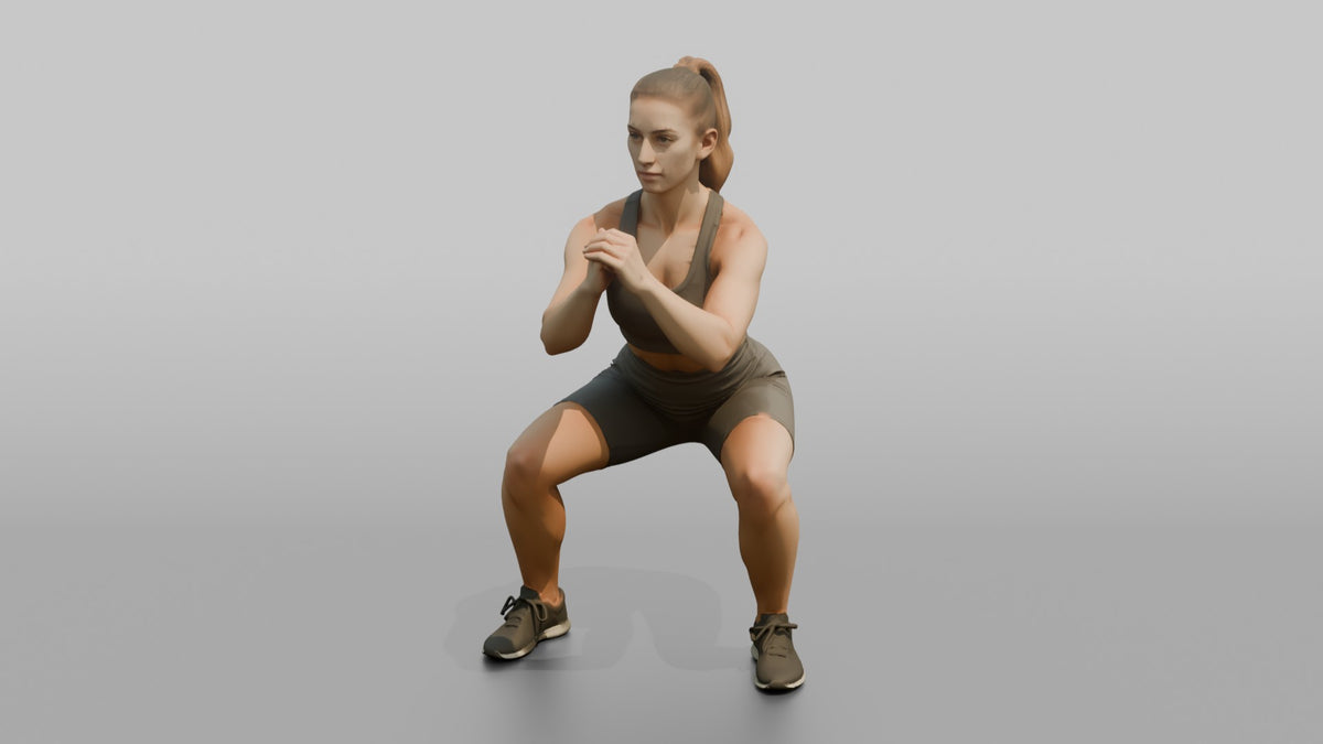 Fitness Influencer Woman Holding A Deep Squat Position - 3D character model, view 4