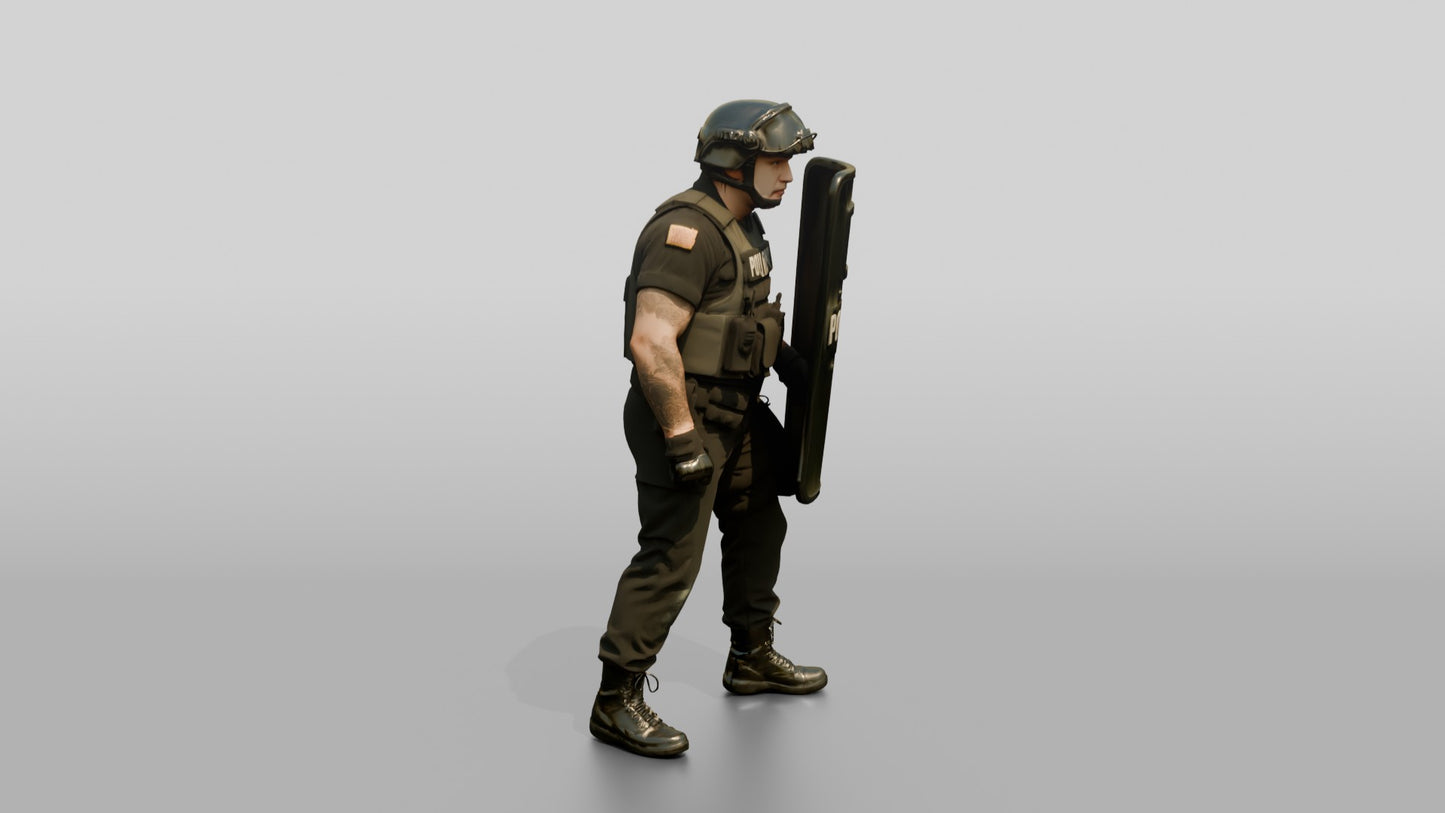 Riot Police Officer with Marked Shield