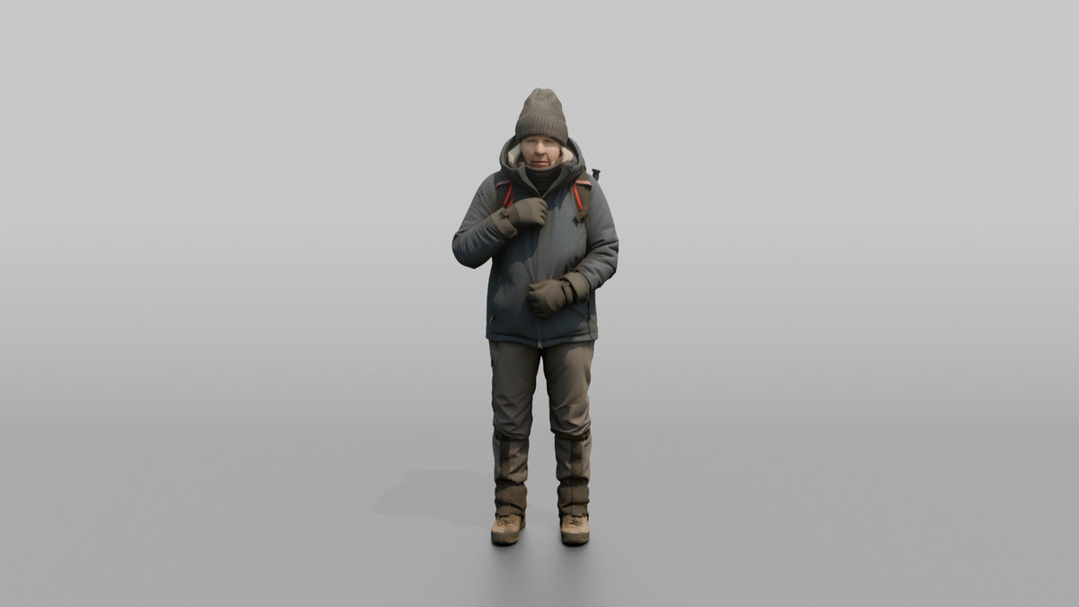 Winter Hiker Zipping Up Her Jacket - 3D character model, view 5