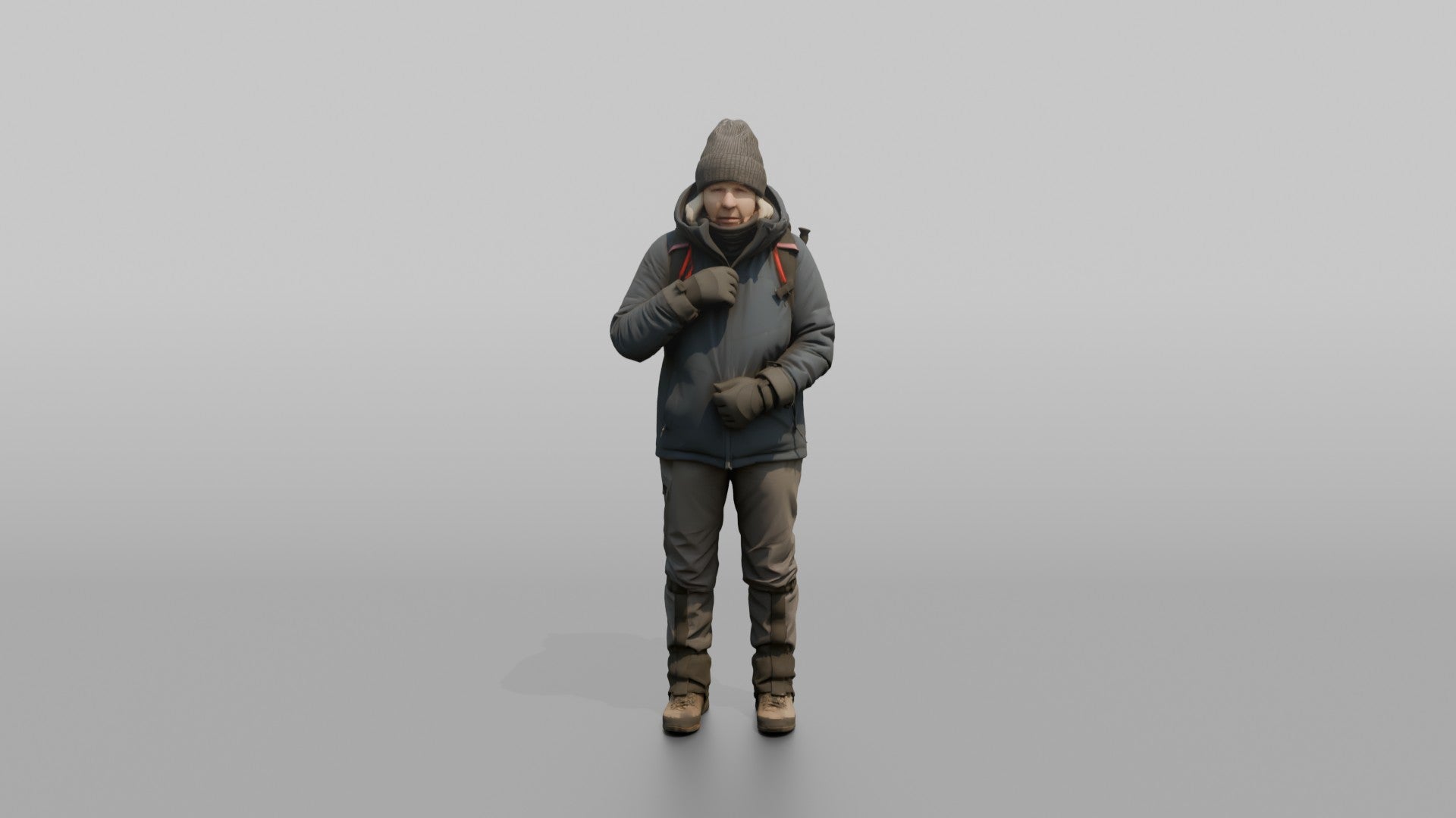 Winter Hiker Zipping Up Her Jacket