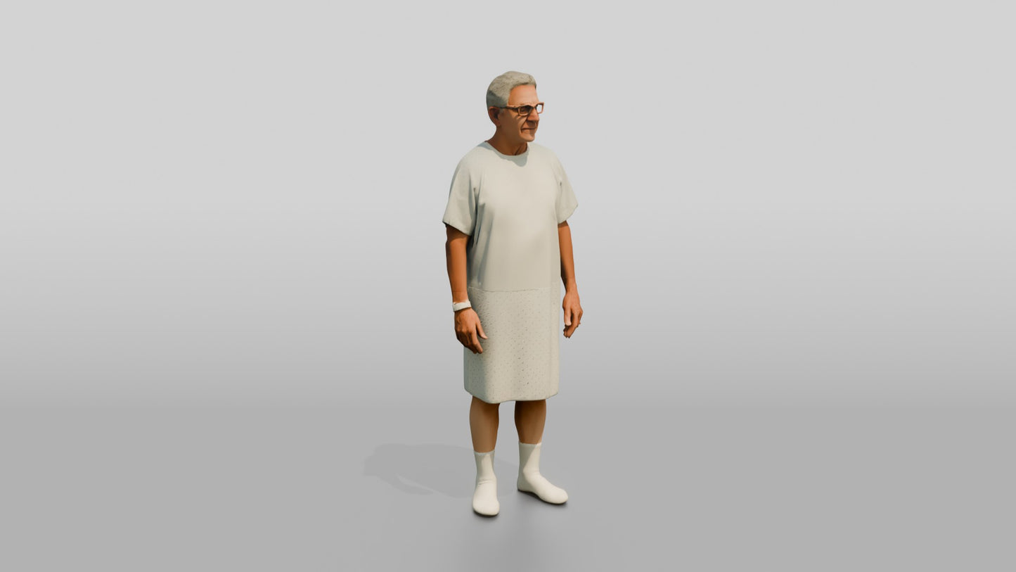 Elderly Man Patient Standing in a Gown