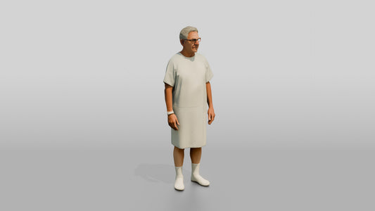 Elderly Man Patient Standing in a Gown - 3D character model, view 1