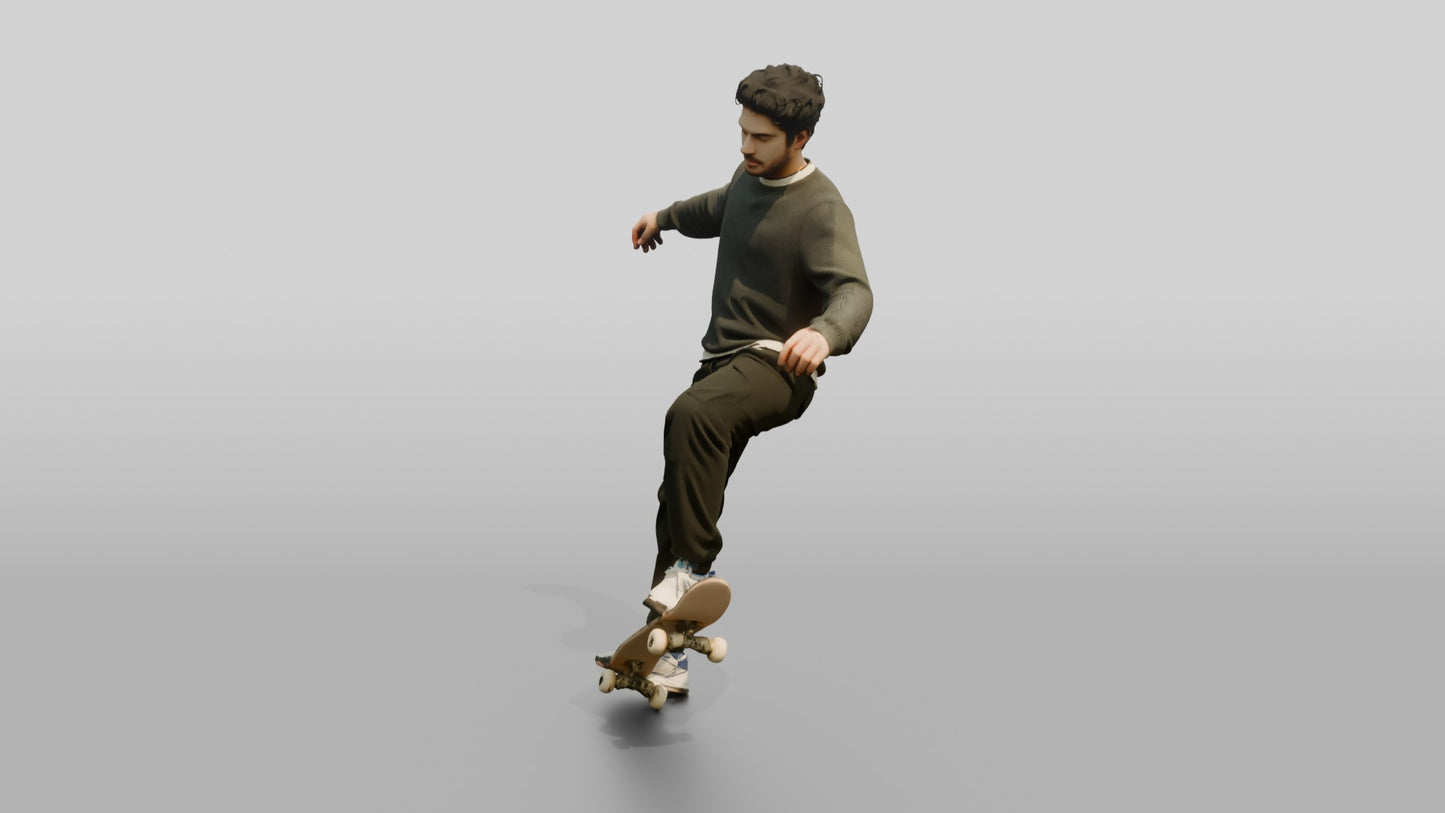 Skateboarder Man Kickflip Pose