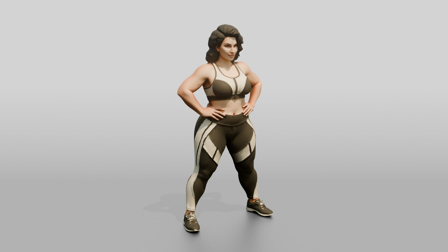 Curvy Woman in Taupe Activewear with Hands on Hips